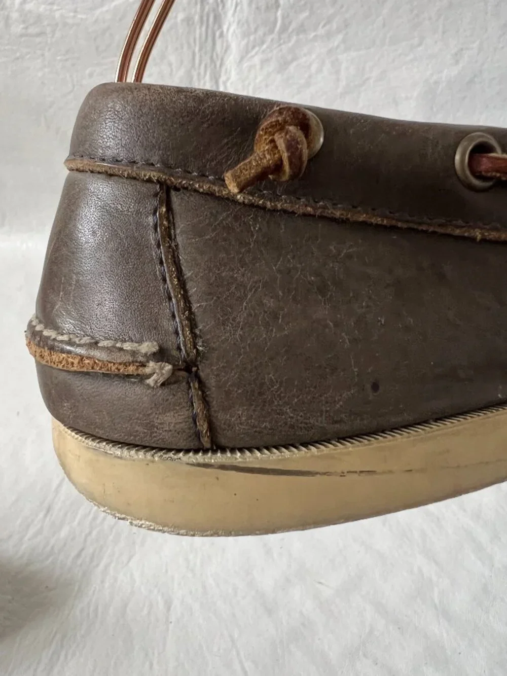 Ralph Lauren boat shoes taupe gray brown leather mens 11 D moc toe deck loafer